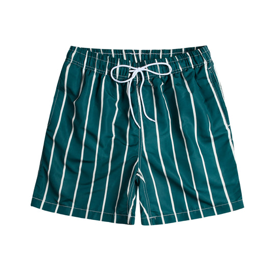 Green Vertical Stripe Men's Quick Dry Beach Shorts Swim Trunks