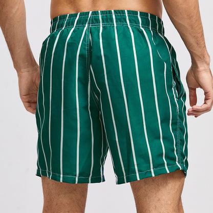 Green Vertical Stripe Men's Quick Dry Beach Shorts Swim Trunks