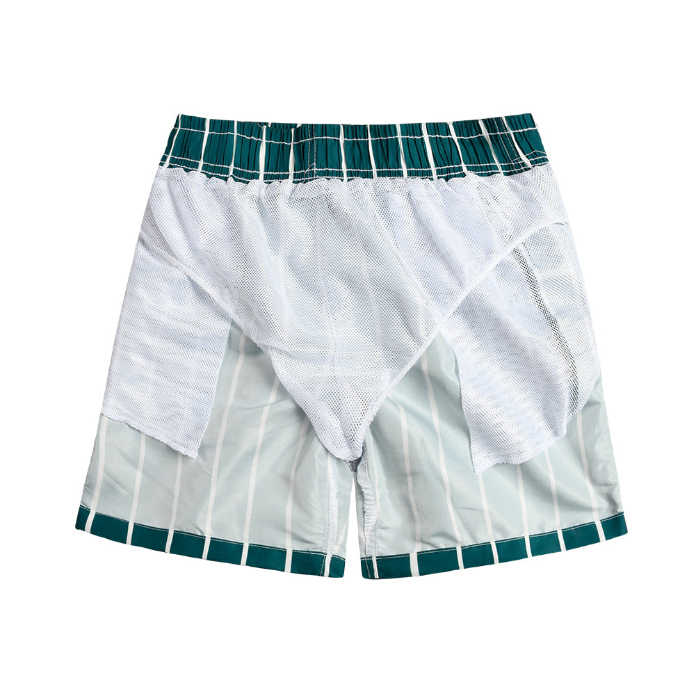 Green Vertical Stripe Men's Quick Dry Beach Shorts Swim Trunks