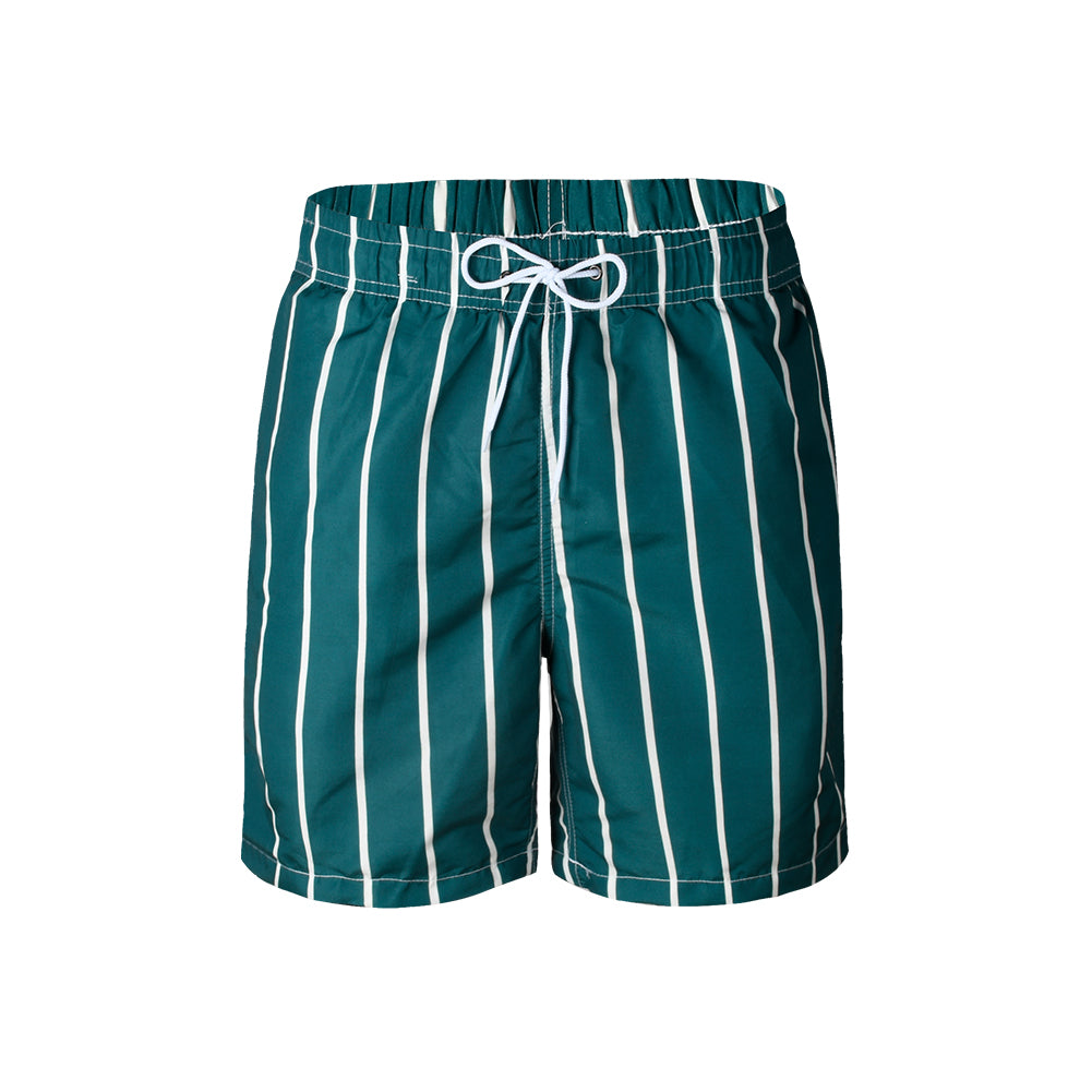 Green Vertical Stripe Men's Quick Dry Beach Shorts Swim Trunks