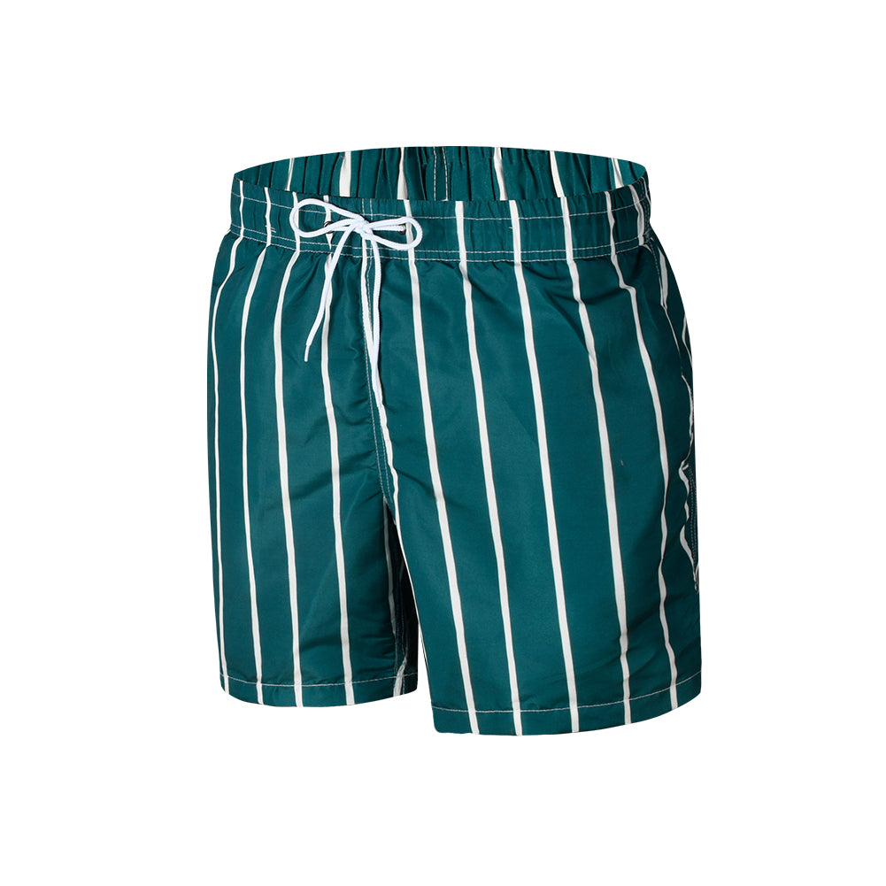 Green Vertical Stripe Men's Quick Dry Beach Shorts Swim Trunks