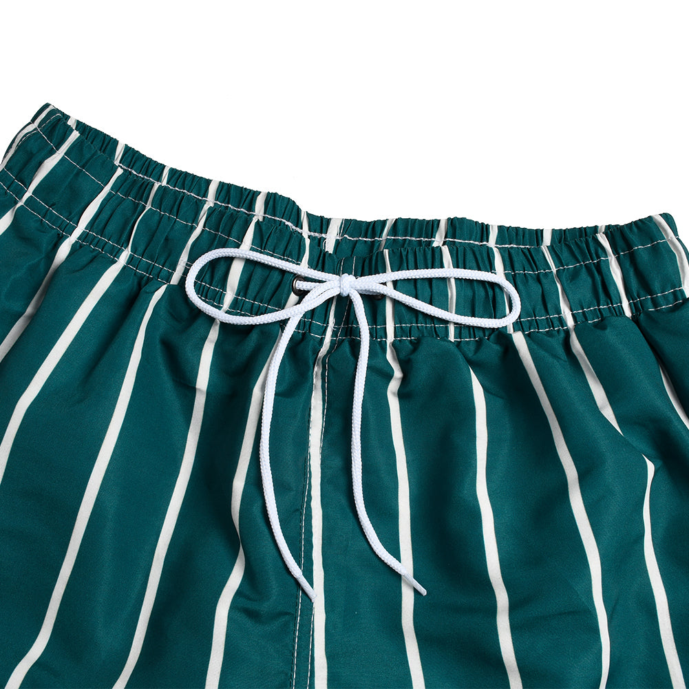 Green Vertical Stripe Men's Quick Dry Beach Shorts Swim Trunks