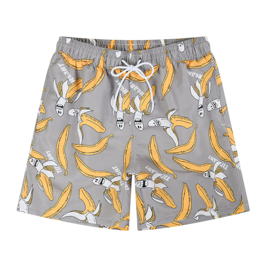 Funny Banana Pattern Men's Quick Dry Casual Beach Shorts Swim Trunks - Gray