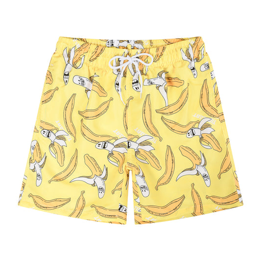 Funny Banana Pattern Men's Quick Dry Casual Beach Shorts Swim Trunks - Yellow