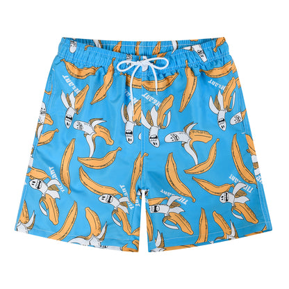 Funny Banana Pattern Men's Quick Dry Beach Shorts Swim Trunks - Blue