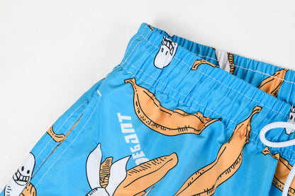 Funny Banana Pattern Men's Quick Dry Beach Shorts Swim Trunks - Blue