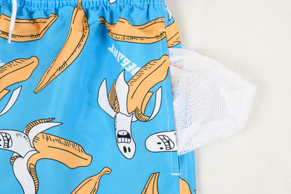 Funny Banana Pattern Men's Quick Dry Beach Shorts Swim Trunks - Blue