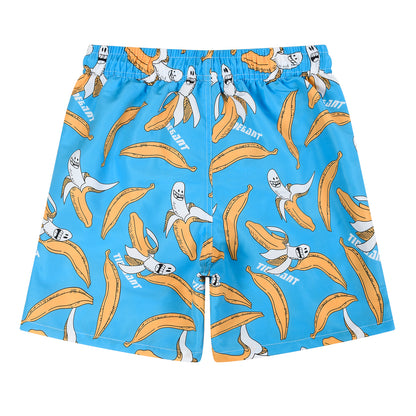 Funny Banana Pattern Men's Quick Dry Beach Shorts Swim Trunks - Blue