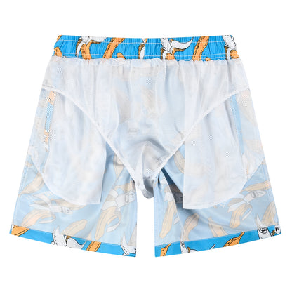 Funny Banana Pattern Men's Quick Dry Beach Shorts Swim Trunks - Blue