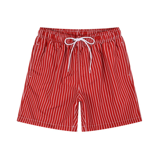 Men's Red Vertical Stripe Quick Dry Beach Shorts Swim Trunks