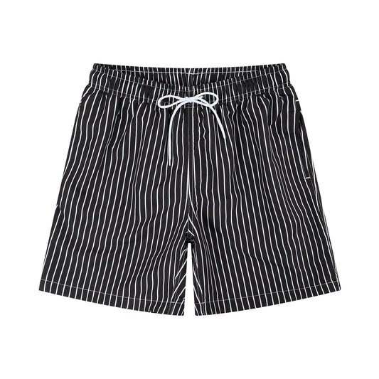 Black Vertical Stripe Men's Quick Dry Casual Beach Shorts Swim Trunks