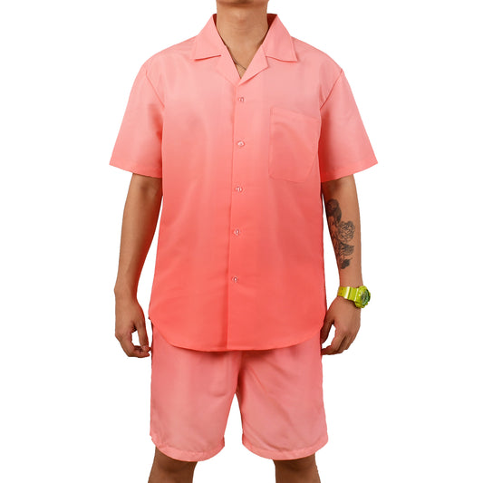 Men's Casual 2-Piece Set - Beach Shirts & Shorts - Pink Gradient