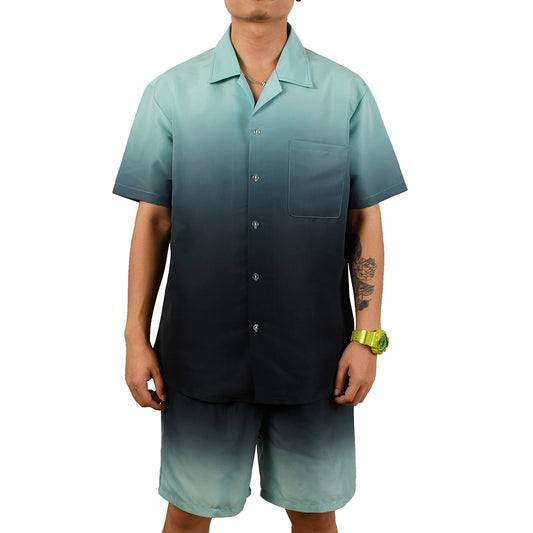 Men's Casual 2-Piece Set - Beach Shirts & Shorts - Black Green Gradient