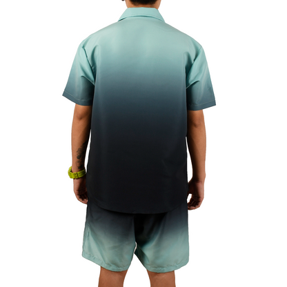 Men's Casual 2-Piece Set - Beach Shirts & Shorts - Black Green Gradient