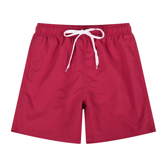 Red Men's Quick Dry Casual Solid Color Beach Shorts Swim Trunks