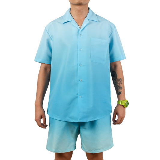 Men's Casual 2-Piece Set - Beach Shirts & Shorts - Light Blue Gradient