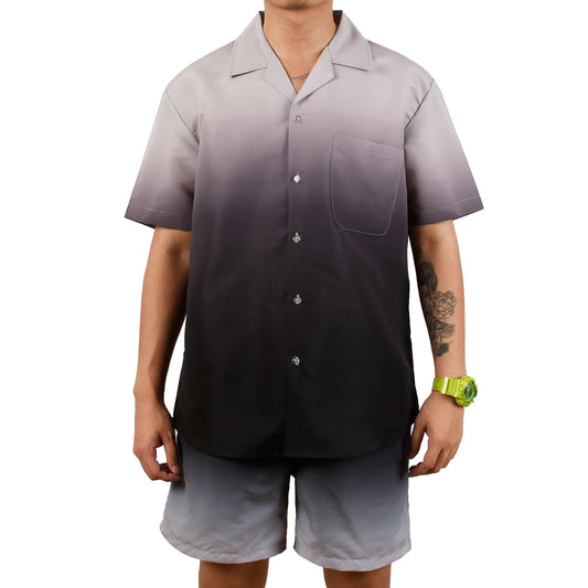 Men's Casual 2-Piece Set - Beach Shirts & Shorts - Black Gray Gradient