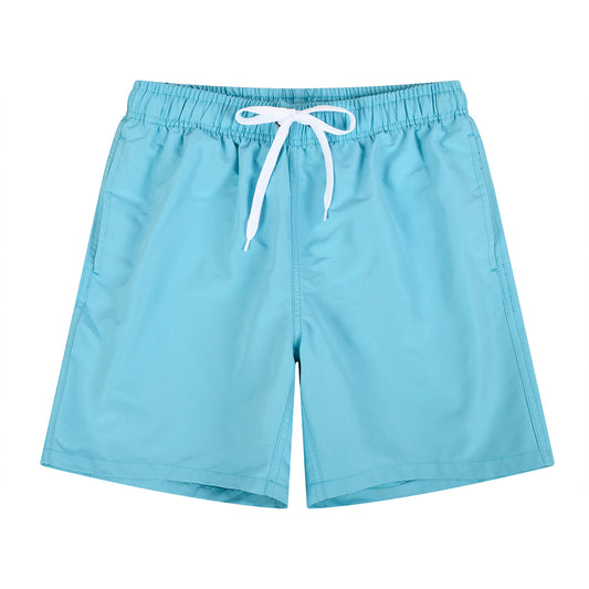 Coral Blue Men's Quick Dry Casual Solid Color Beach Shorts Swim Trunks