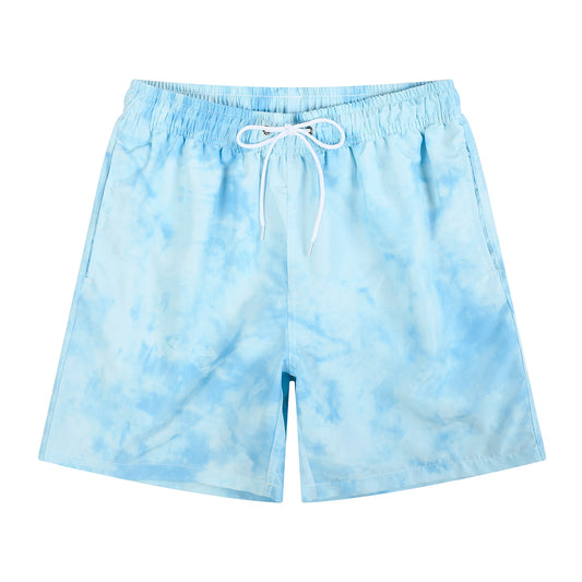 Blue Tie Dye Gradient Men's Quick Dry Casual Beach Shorts Swim Trunks