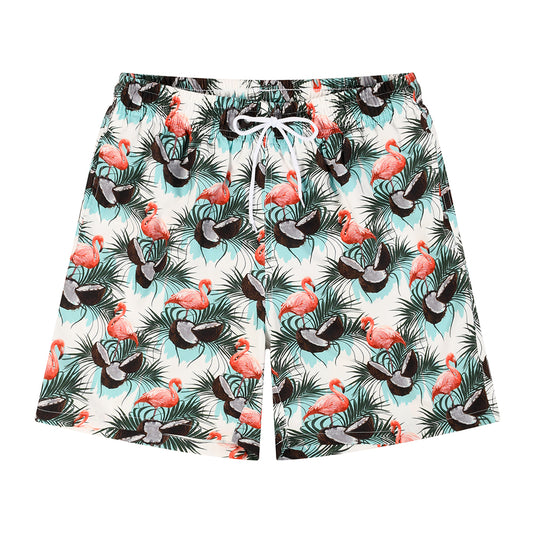 Coconut & Flamingo Quick Dry Men's Beach Shorts Swim Trunks