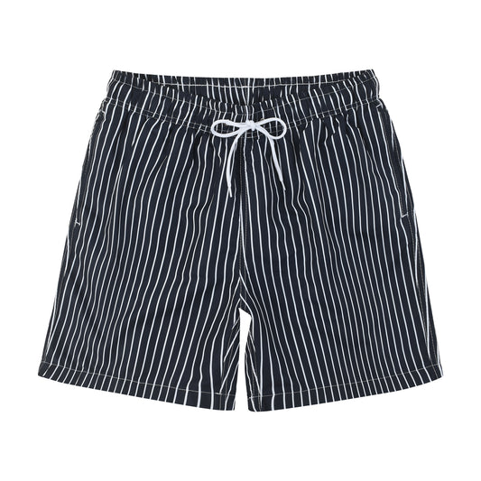 Dark Blue Vertical Stripe Men's Quick Dry Casual Beach Shorts Swim Trunks