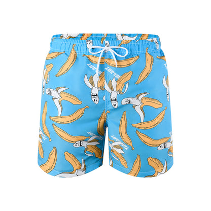 Funny Banana Pattern Men's Quick Dry Beach Shorts Swim Trunks - Blue