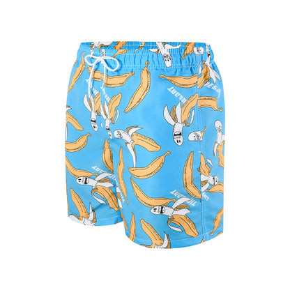 Funny Banana Pattern Men's Quick Dry Beach Shorts Swim Trunks - Blue