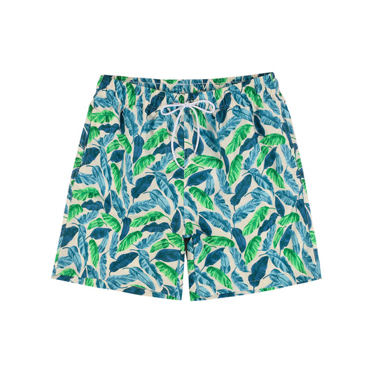 Blue & Green Broadleaf Men's Quick Dry Beach Shorts Swim Trunks