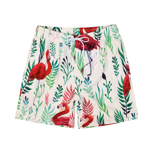 Leaf & Flamingo Men's Quick Dry Beach Shorts & Swim Trunks