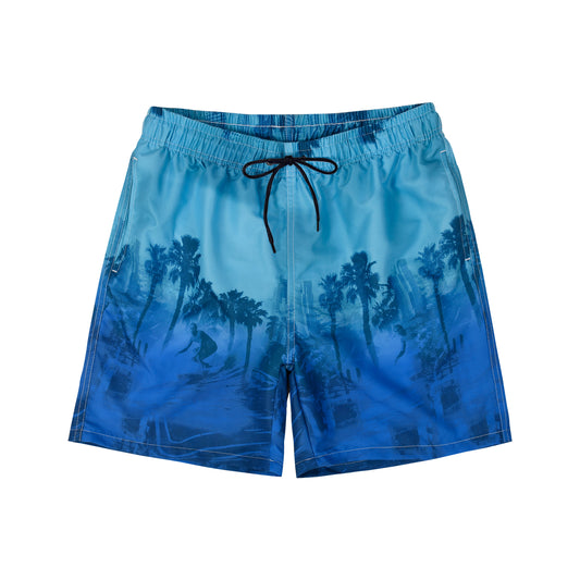 Gradient Men's Quick Dry Casual Beach Short Swim Trunk - Blue Urban Graphic