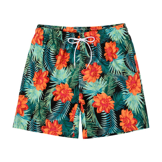 Hawaiian Style Men's Quick Dry Casual Beach Shorts Swim Trunks - Orange Blossom