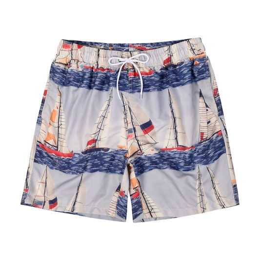 Sailing Print Men's Quick Dry Beach Shorts Swim Trunks