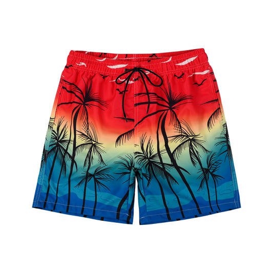 Gradient Men's Quick Dry Casual Beach Shorts Swim Trunks - Black Coconut Pattern