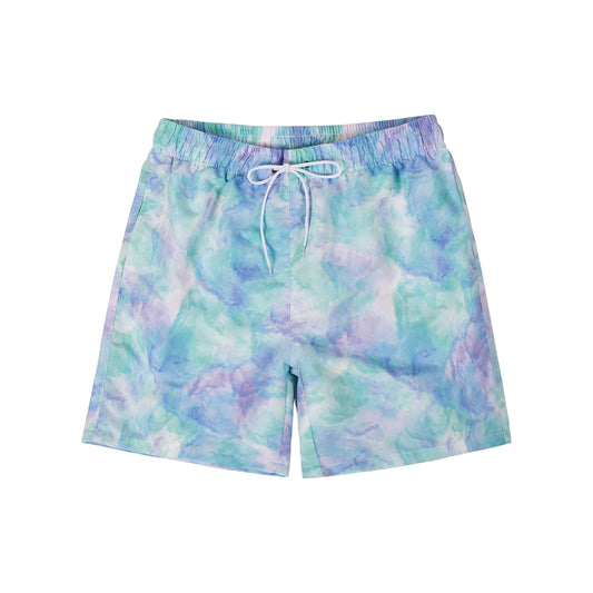 Tie Dye Series Quick Dry Men's Beach Shorts Swim Trunks -Purple Green