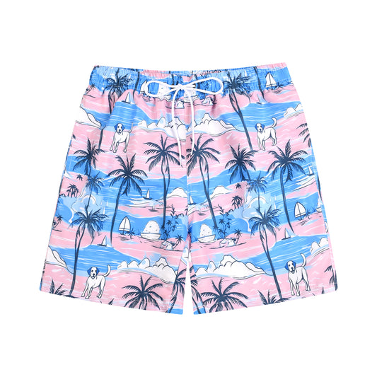 Coconut Tree Pattern Quick Dry Men's Beach Shorts Swim Trunks-Powder Blue