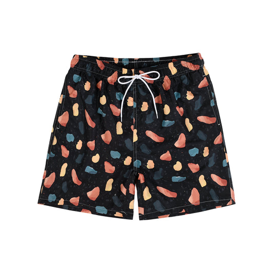 Colorful Cartoon Stone Pattern Men's Quick Dry Casual Beach Shorts Swim Trunks