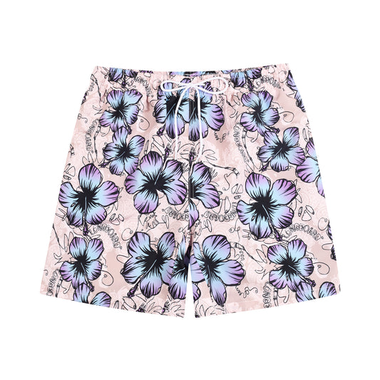 Purple Flower Pattern Quick Dry Men's Beach Shorts Swim Trunks