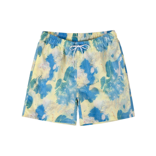 Tie Dye Series Quick Dry Men's Beach Shorts Swim Trunks -Yellow Blue